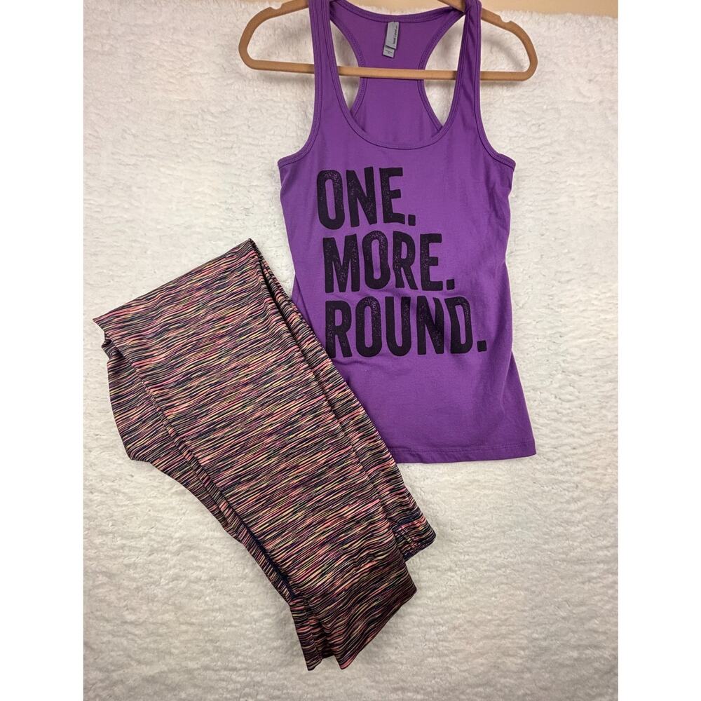 2-Piece Workout Set L Tank + Leggings “One More Round” Yoga Gym Athleisure